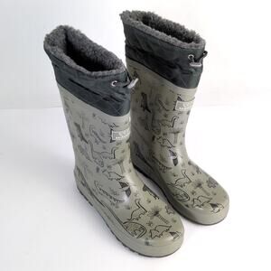 RainAngel Kids Boys 4 Gray Dinosaur Print Rubber Rain Boots, Insulated Lining